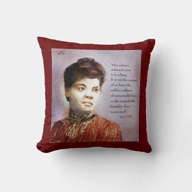 Almofada Linda Aquarela Ida B Wells & Citação (Frente)