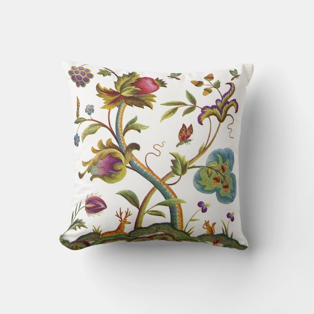 Almofada Linda Árvore Da Vida Bordado De Jacobean (Frente)