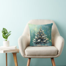 Linda árvore de Natal com neve e luzes Douradas