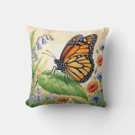 Almofada Linda Borboleta Em Uma Folha Pequenos Insetos