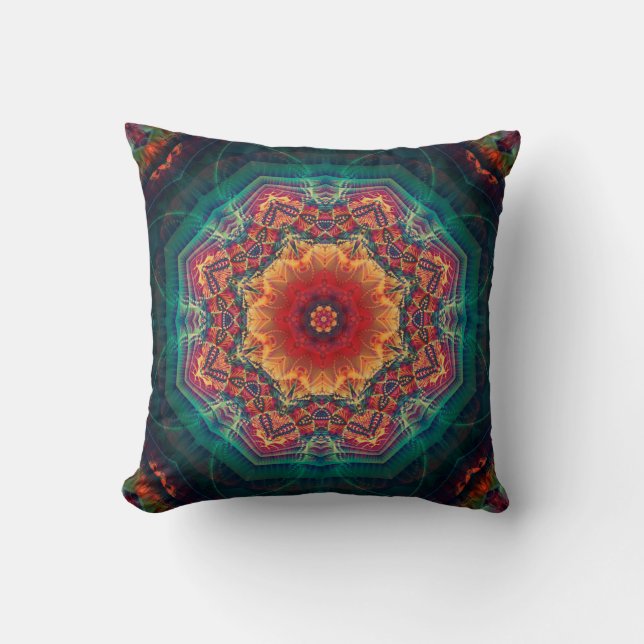 Almofada Linda caleidoscópio multicolorido padrão floral (Frente)