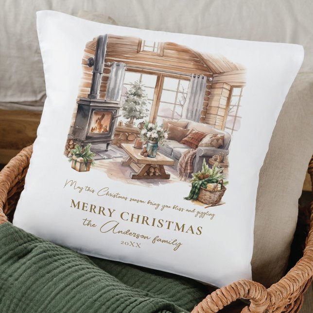 Almofada Linda Casa de Natal Cozy Personalizada (Criador carregado)