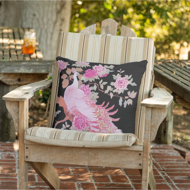 Almofada Linda cor rosa Pena Pavão Pavão Patio Floral (Cadeira)