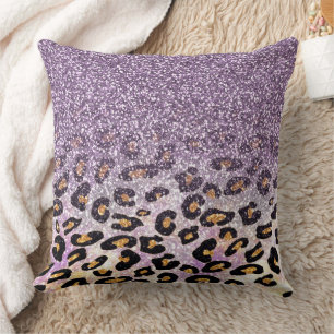 Almofada Linda estampa de leopardo glitter falso roxo femin