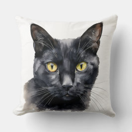 ALMOFADA LINDA FACE DE GATO PRETO DE COR DA ÁGUA