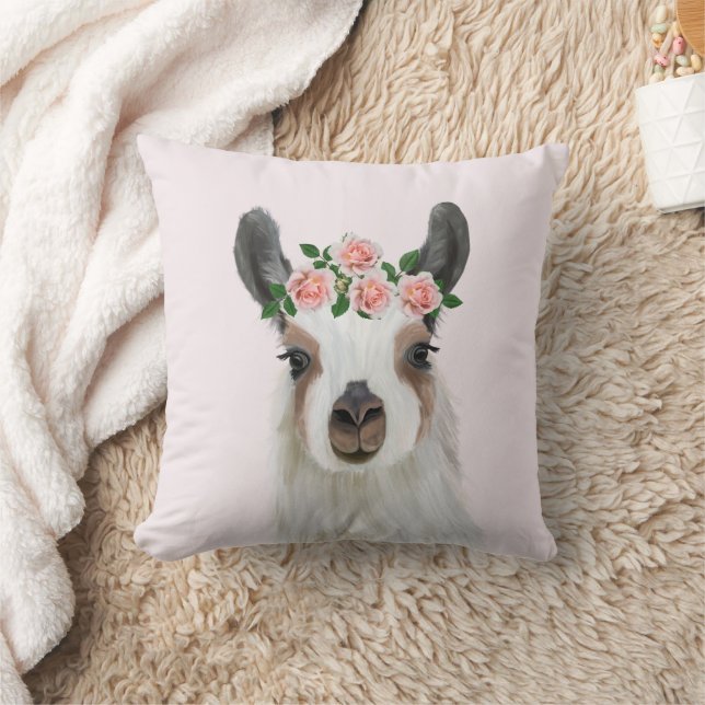 Almofada Linda Floffy Llama com Flor Crown (Cobertor)