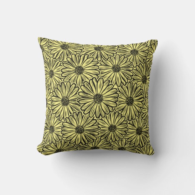 Almofada Linda Flor de Margarida, Ilustração de Meio-Tons (Frente)