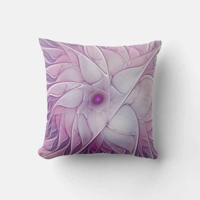 Almofada Linda Flor Rosa Moderna Abstrato, Arte Fractal (Frente)