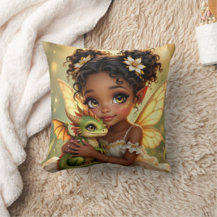 Almofada Linda Garota Fada de Anime e Dragão Chibi