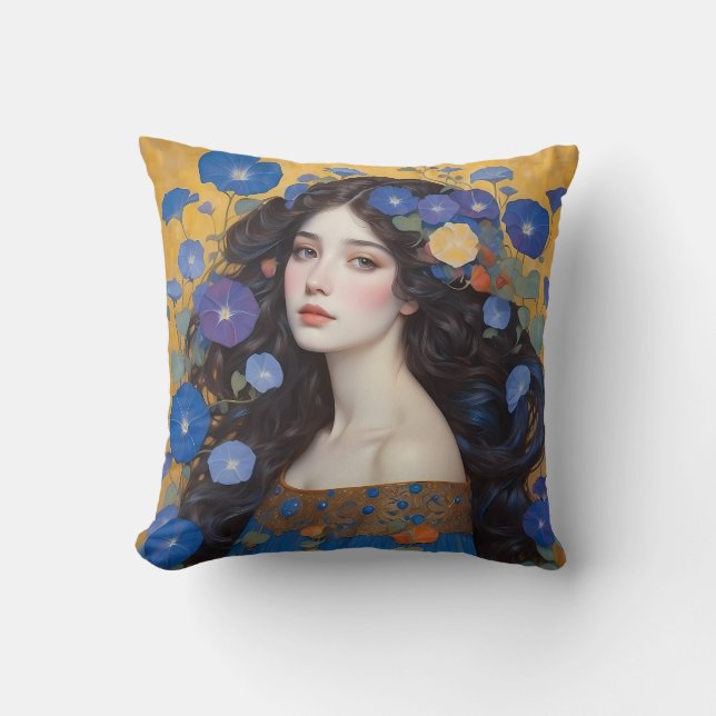 Almofada Linda Mulher Com Glórias Da Manhã (Frente)