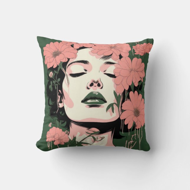 Almofada Linda mulher e flores (Frente)