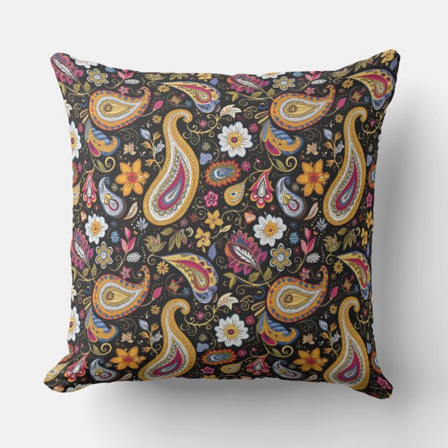 Almofada Linda Paisley Pattern Preto Colorida (Frente)