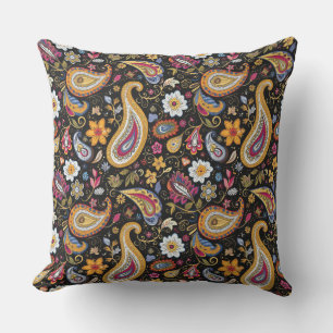 Almofada Linda Paisley Pattern Preto Colorida