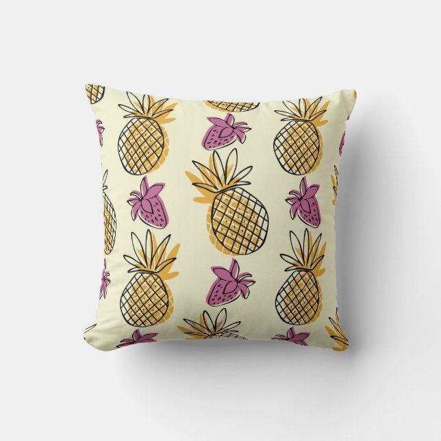 Almofada Linda patente de ilustração de abacaxi e morango (Frente)