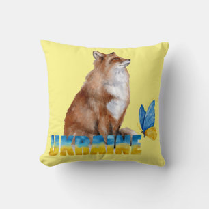 Almofada Linda Watercolor Ucrânia Fox e Borboleta