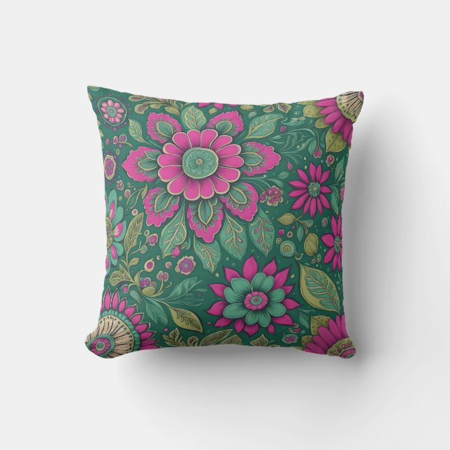 Almofada Lindas Flores Mandala Brilhante verde rosa (Frente)