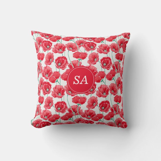 Almofada Lindas Papoulas Vermelhas Monogramadas Florais Bra (Frente)