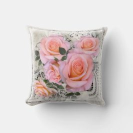 Almofada Lindas Rosas Rosa com Fundo de rendas
