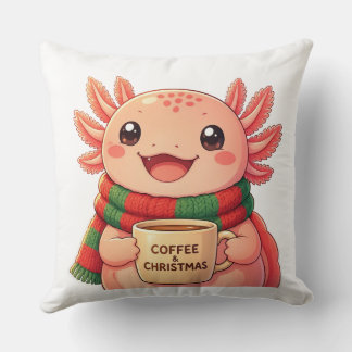 Almofada Lindo Axolotl Bebendo Café Natal Acabamento