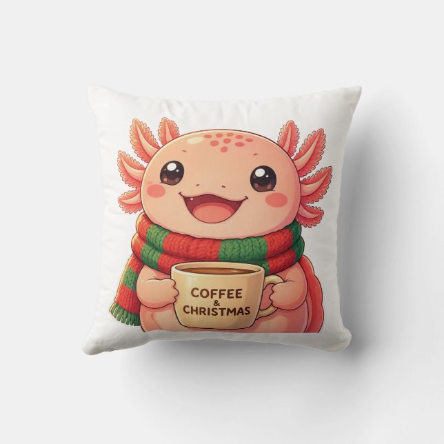 Almofada Lindo Axolotl Bebendo Café Natal Acento  (Verso)