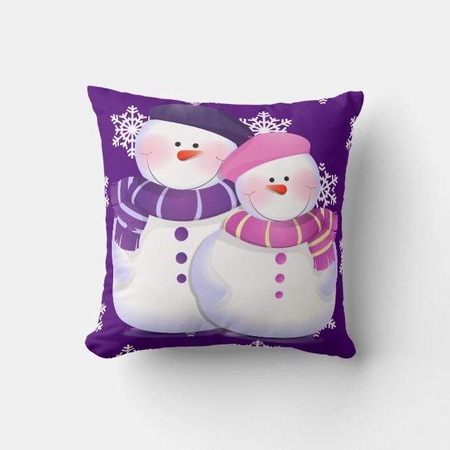 Almofada Lindo Casal de Boneco de Neve Travesseiro (Frente)