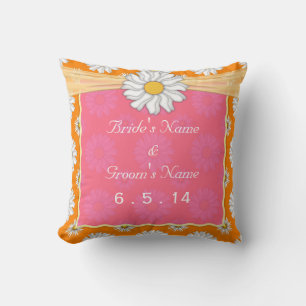 Almofada Lindo Casamento Floral Laranja Rosa e Branco Dália