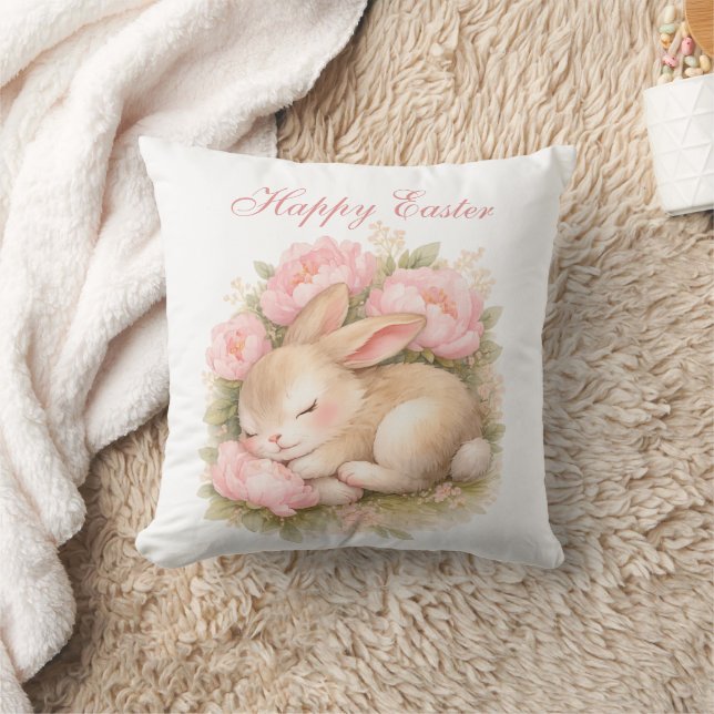 Almofada Lindo Coelho de Páscoa Coelho Rosa Peônia (Cobertor)