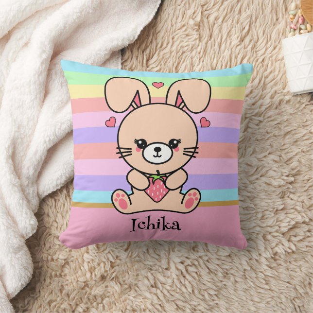 Almofada Lindo Coelho Kawaii Pastel Listrado (Cobertor)