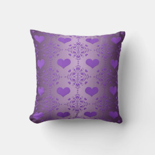 Almofada Lindo Damasco de Corações Roxos Lavanda