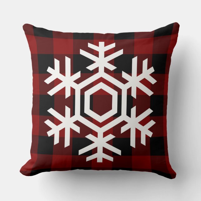 Almofada Lindo floco de neve branco Natal Buffalo xadrez (Frente)