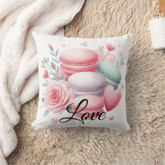Almofada Lindo Macaron Rosa e Branco & Corações Amor