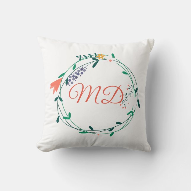 Almofada Lindo Monograma de Letra com Guilândala Floral (Frente)