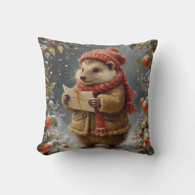 Almofada Lindo ouriço de Natal em estilo vintage (Frente)