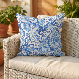 Almofada Lindo padrão de paisley floral azul branco
