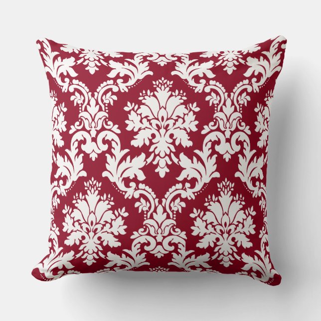 Almofada Lindo Padrão Floral de Damasco Vermelho Intenso (Frente)