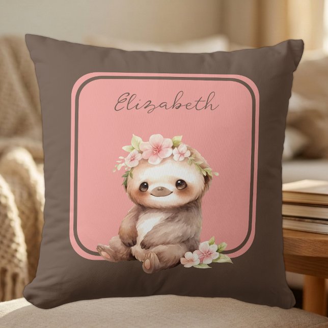 Almofada Lindo preguiça adicionar nome bolinhas rosa (Criador carregado)