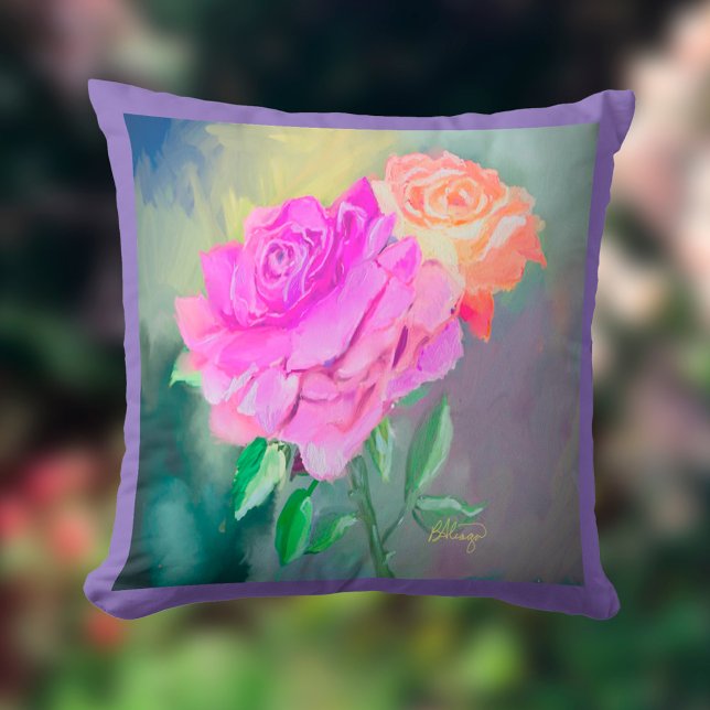 Almofada Lindo Travesseiro de Lançar com Pintura de Rosas  (Criador carregado)