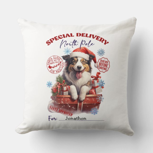 Almofada Lindo Travesseiro de Natal com Border Collie (Frente)