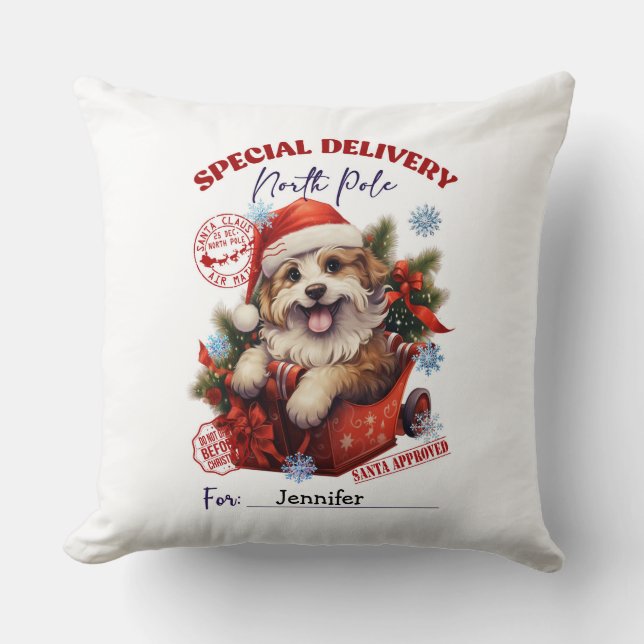 Almofada Lindo travesseiro de Natal de cachorro de estimaçã (Frente)