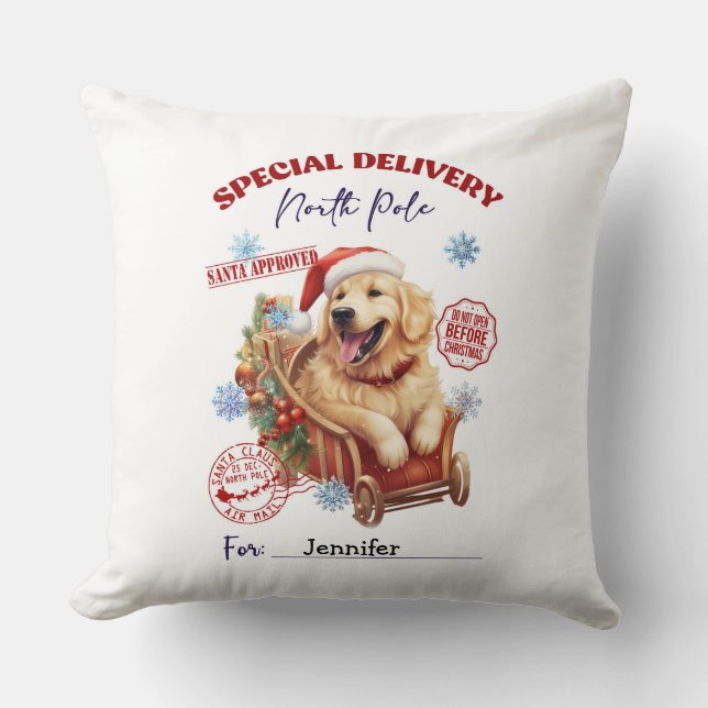 Almofada Lindo Travesseiro de Natal do Golden Retriever (Frente)