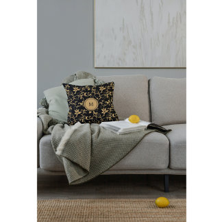 Almofada Lindo Travesseiro Preto Dourado Real com Damask