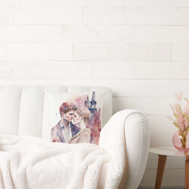 Almofada Lindos Casais Românticos de Aquarela em Paris  Alm (Sofá)