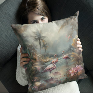 Almofada lindos flamingos de pintura botânica de vintagem