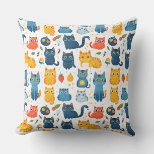 Almofada Lindos gatos kawaii brincando com brinquedos branc