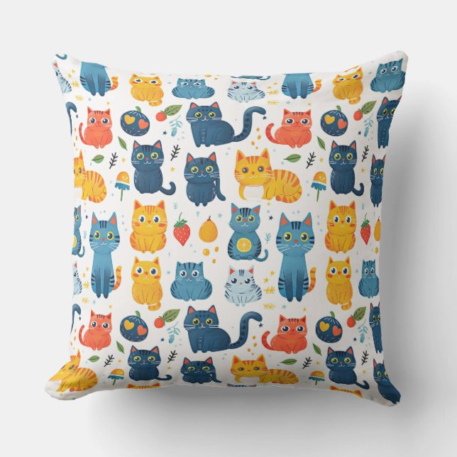 Almofada Lindos gatos kawaii brincando com brinquedos branc (Frente)