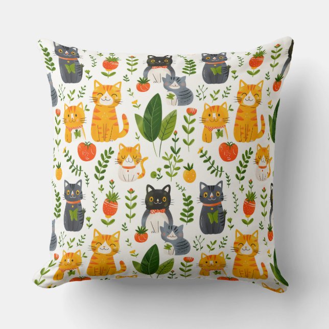 Almofada Lindos gatos kawaii brincando com brinquedos branc (Frente)