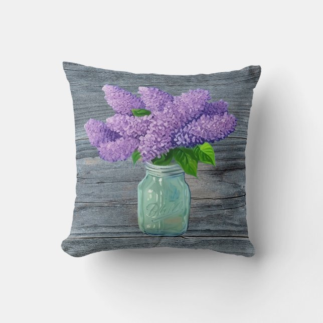 Almofada Lindos Lilases Em Rustic Mason Jar (Frente)