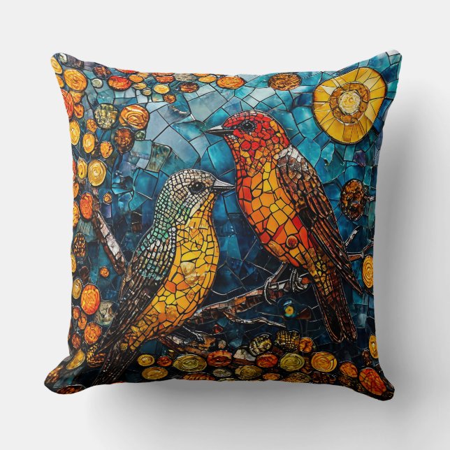 Almofada Lindos pássaros em mosaico (Frente)