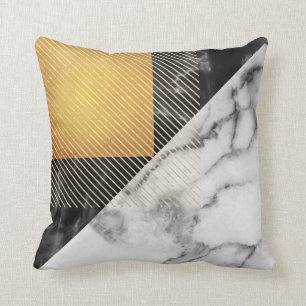 Almofada Linear de Geometria Preto-Dourado de Prata Marble