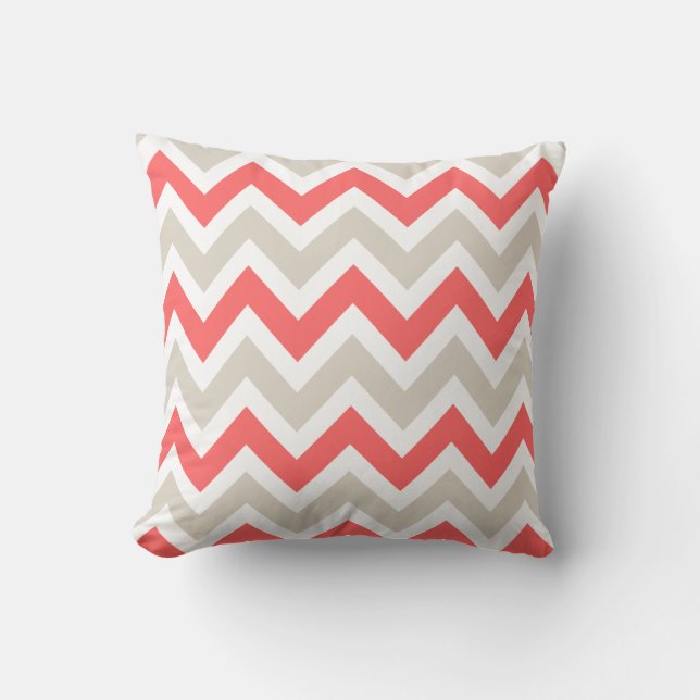 Almofada Linen Beige e Coral Chevron (Frente)